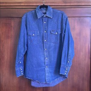 Vintage Wrangler Distressed Denim Pearl Snap Shirt L/XL